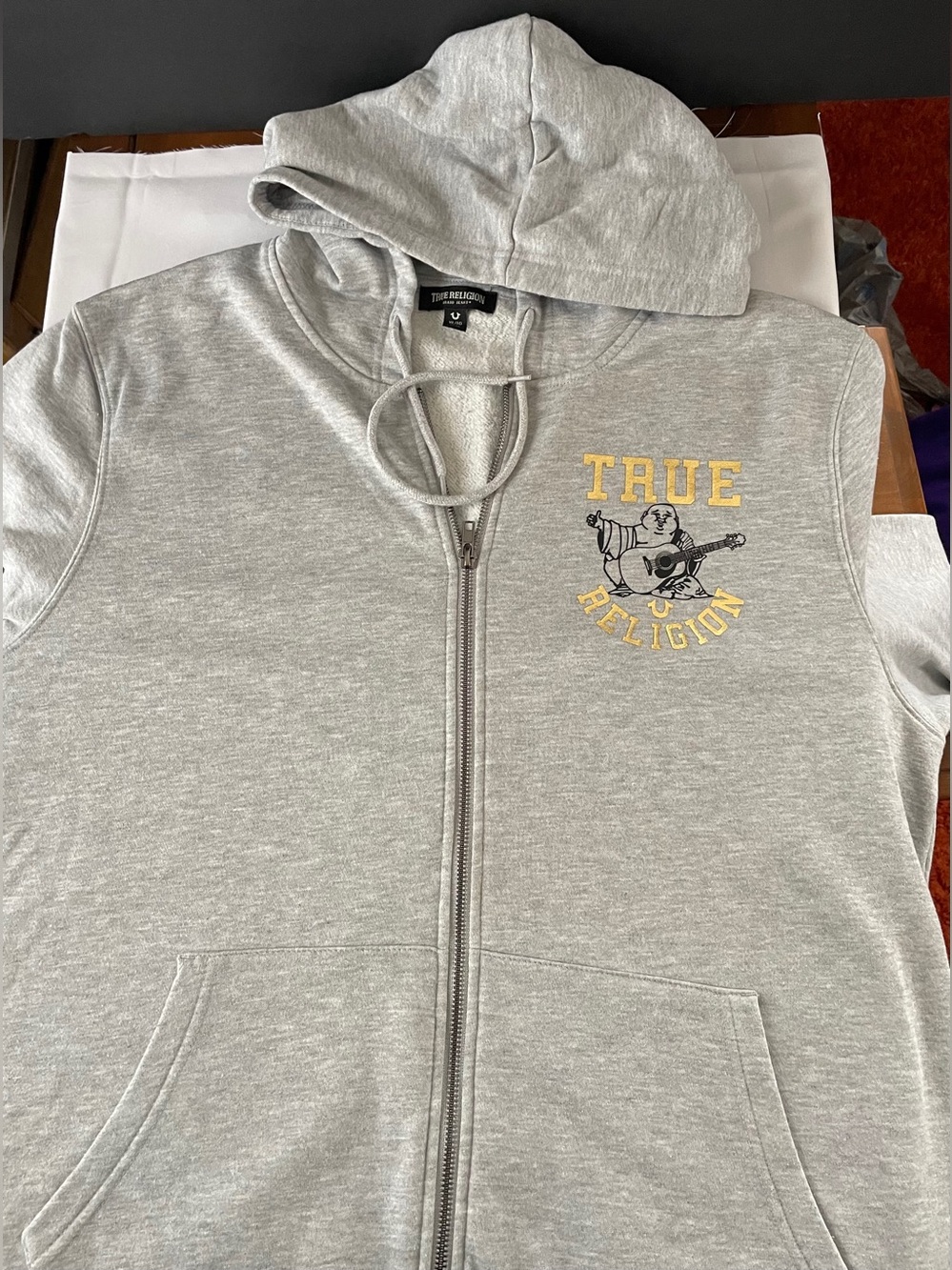 True Religion Men’s Light Gray Hoodie with Logo Graphic